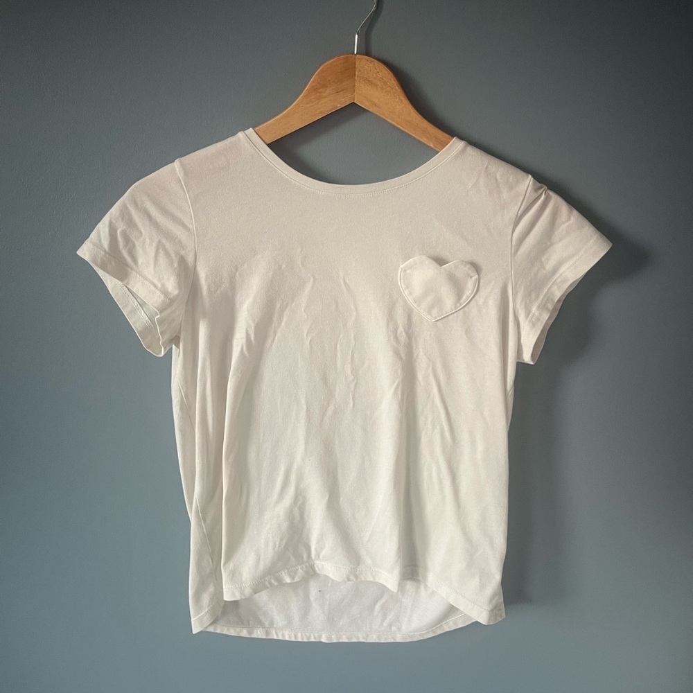 George White Short Sleeve Top with Heart Accent